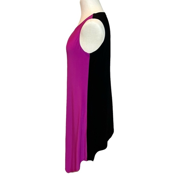 Joseph Ribkoff Asymmetrical Black and Fuchsia Sleeveless Flirt Tunic, size 12 - Picture 4 of 9